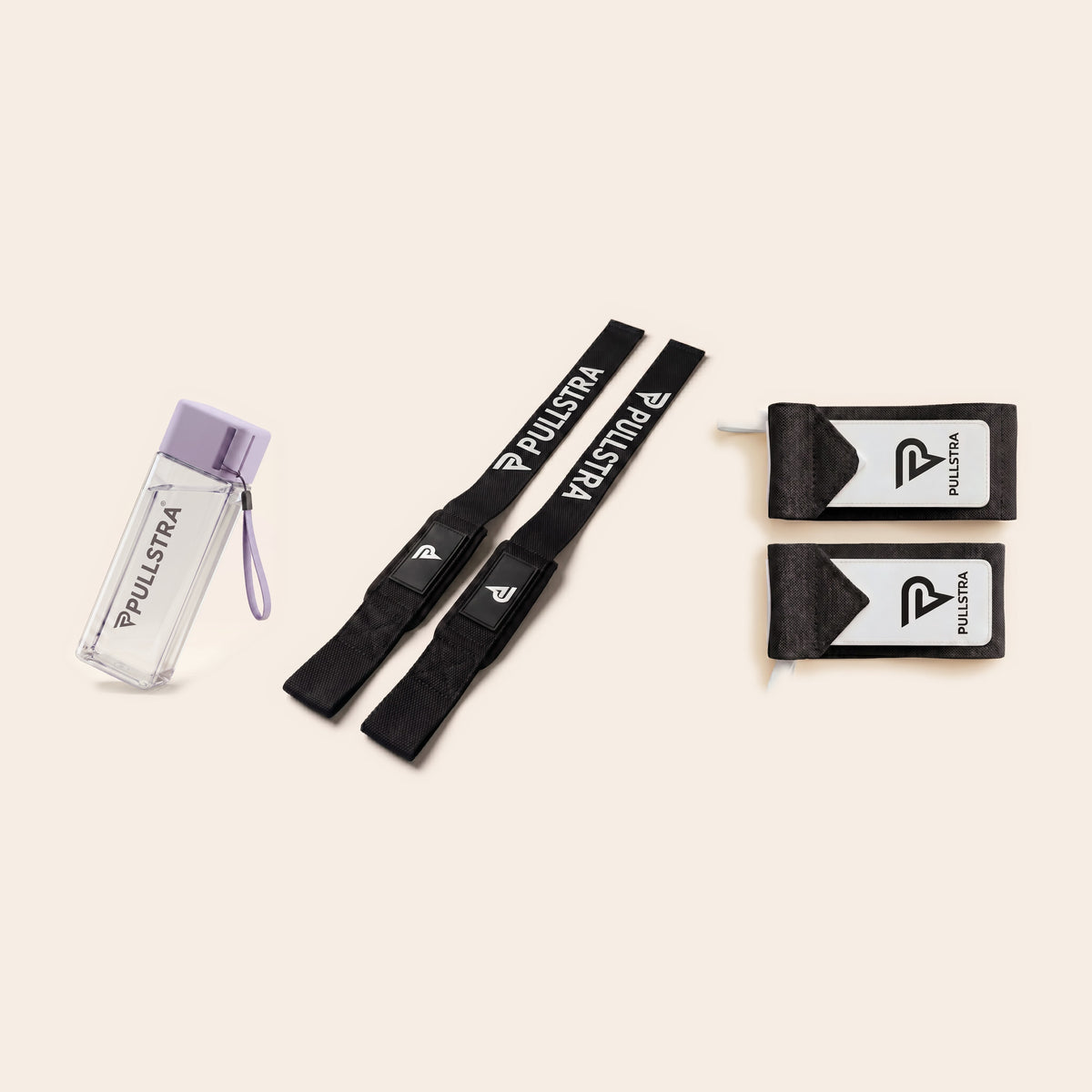 Mini-pack Shadow Pullstra : bouteille grise, sangles de tirage noires et bandes de poignet noires